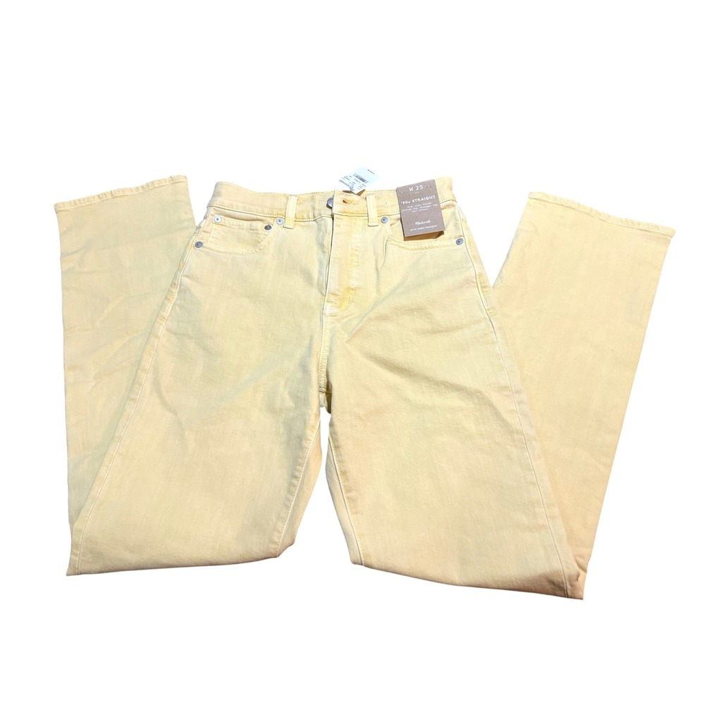 Madewell 90s Straight Leg Jeans High Rise Pastel Yellow Raw Hem Retro Canvas 25
